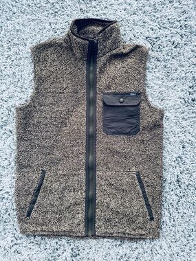 Mens Woolrich Brown Knit Zip Vest Contrasting Chest Pocket Small